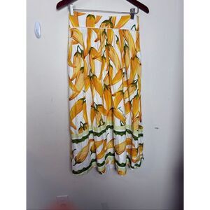 FARM Rio Yellow & Green Banana-Print Midi Skirt